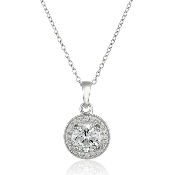 NEW 925 Sterling Silver Diamond Halo Pendant Necklace - Picture 1 of 5